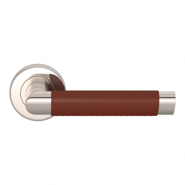 Klamka do drzwi - Skóra w kolorze kasztanowym / Nikiel polerowany - Turnstyle Design - Model C1013