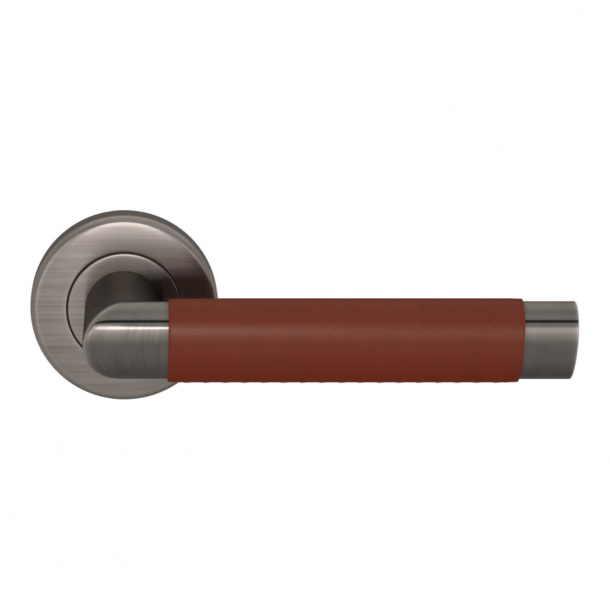Turnstyle Design Door handle - Chestnut leather / Vintage nickel - Model C1013