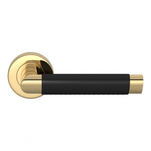 Turnstyle Design Door handle - Black leather / Polished brass - Model C1013