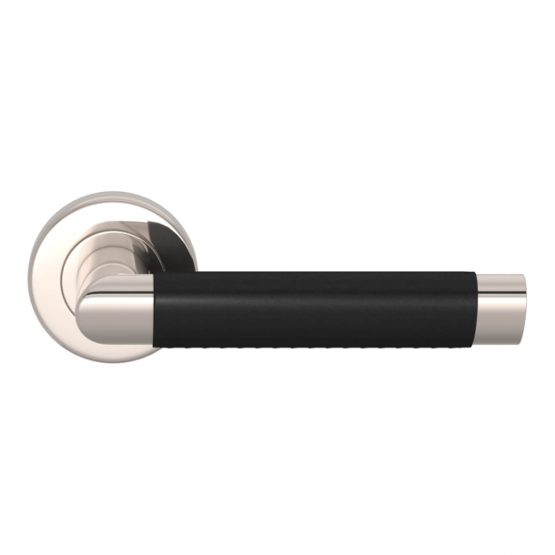 Turnstyle Design Door handle - Black leather / Polished nickel - Model C1013