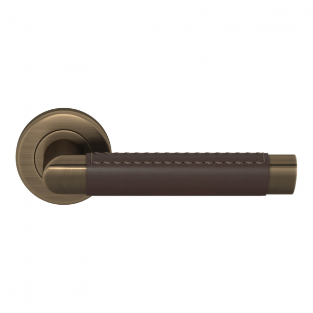 Turnstyle Design Door handle - Chocolate leather / Antique brass - Model C1414