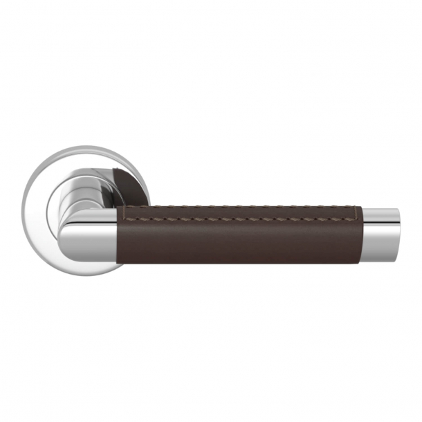 Klamka do drzwi - Skóra w kolorze czekolady / B&#322;yszcz&#261;cy chrom - Turnstyle Design - Model C1414
