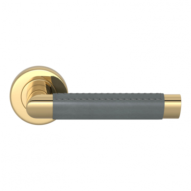 Turnstyle Design Door handle - Slate gray leather / Polished brass - Model C1414