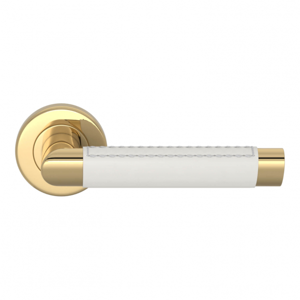 Turnstyle Design Door handle - White leather / Polished brass - Model C1414