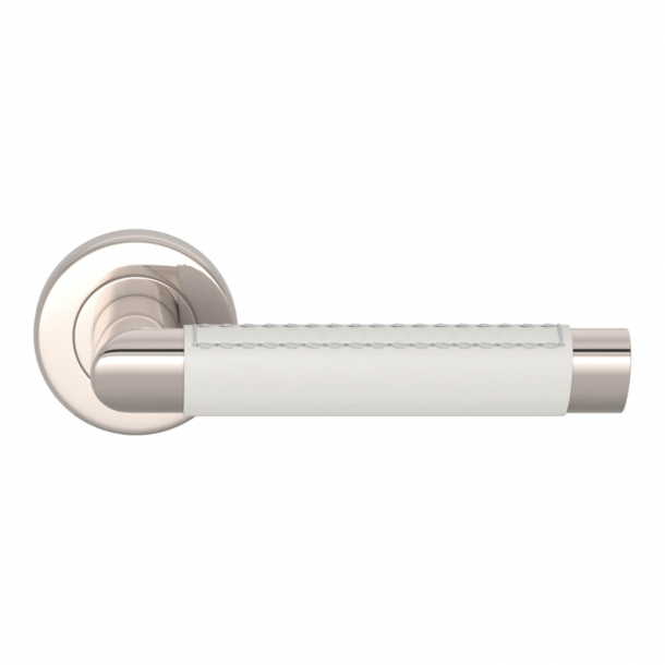 Turnstyle Design Door handle - White leather / Polished nickel - Model C1414