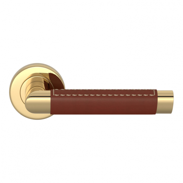 Turnstyle Design Door handle - Chestnut leather / Polished brass - Model C1414