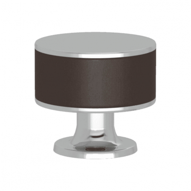 Turnstyle Designs Cabinet knob - Chocolate leather / Bright chrome - Model R5065