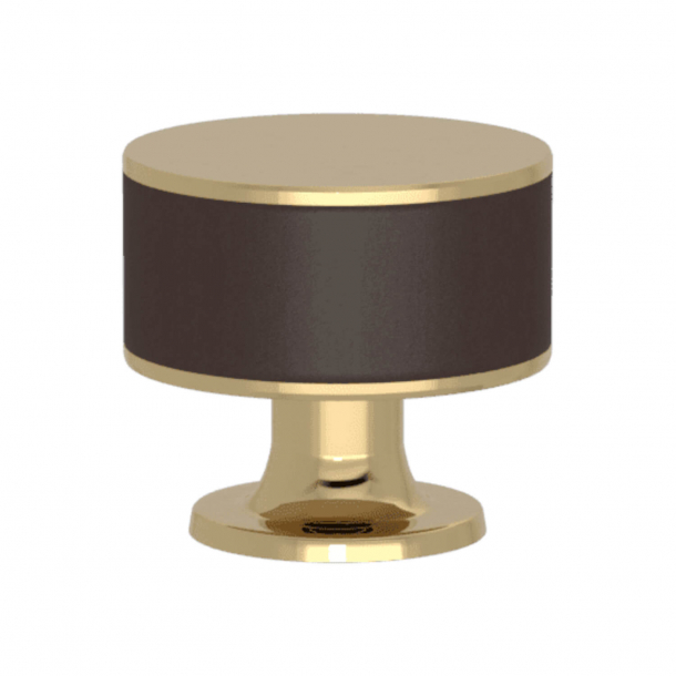 Turnstyle Designs Cabinet knob - Chocolate leather / Polished brass - Model R5065