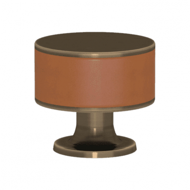 Turnstyle Designs Cabinet knob - Tan leather / Antique brass - Model R5065