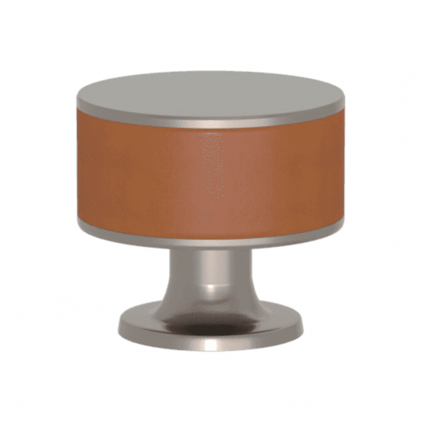 Turnstyle Designs Cabinet knob - Tan leather / Satin nickel - Model R5065