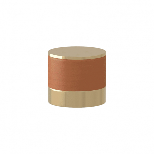 Turnstyle Designs Cabinet knob - Tan leather / Polished brass - Model R9202