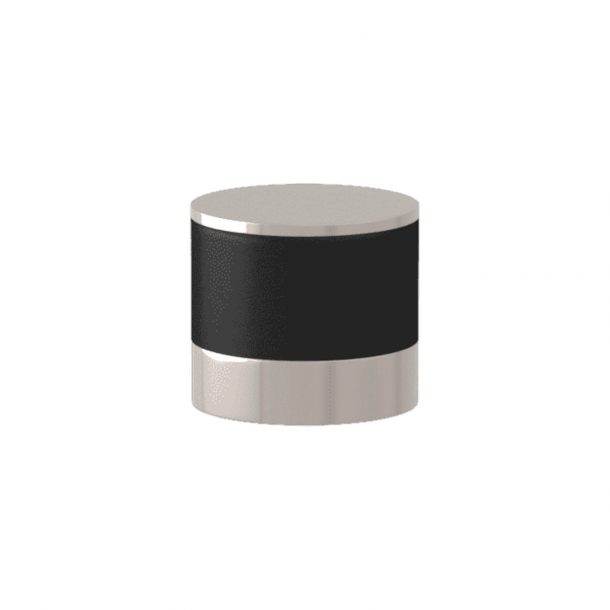 Turnstyle Designs Cabinet knob - Black leather / Polished nickel - Model R9202