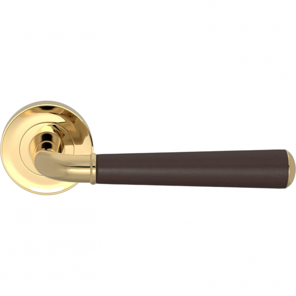 Turnstyle Design Door Handles - Chocolate leather / Polished brass - Model CF2987