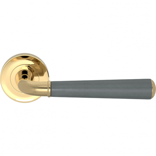 Turnstyle Design Door Handles - Slate grey leather / Polished brass - Model CF2987