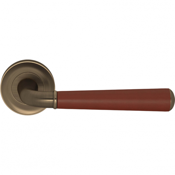 Turnstyle Design Door Handles - Chestnut leather / Antique brass - Model CF2987