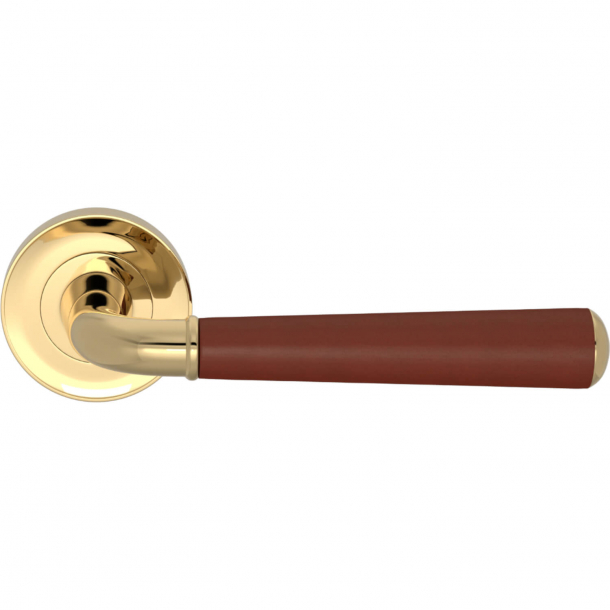 Turnstyle Design Door Handles - Chestnut leather / Polished brass - Model CF2987