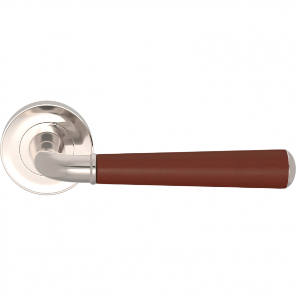 Turnstyle Design Door Handles - Chestnut leather / Polished nickel - Model CF2987