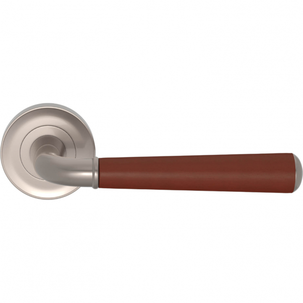 Turnstyle Design Door Handles - Chestnut leather / Satin nickel - Model CF2987