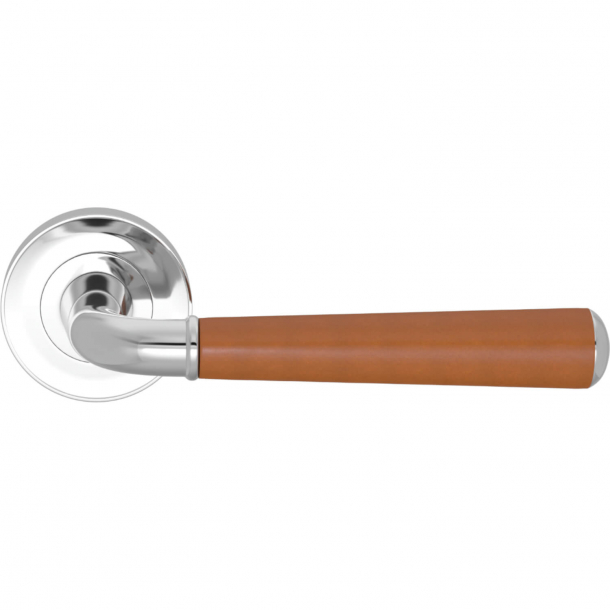 Turnstyle Design Door Handle - Brown Leather - Glossy Chrome - Model CF2987