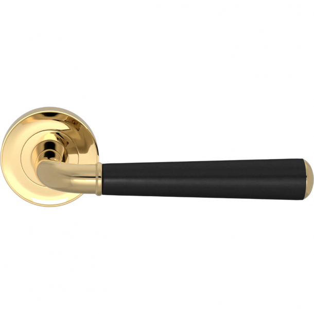 Turnstyle Design Door Handles - Black leather / Polished brass - Model CF2987