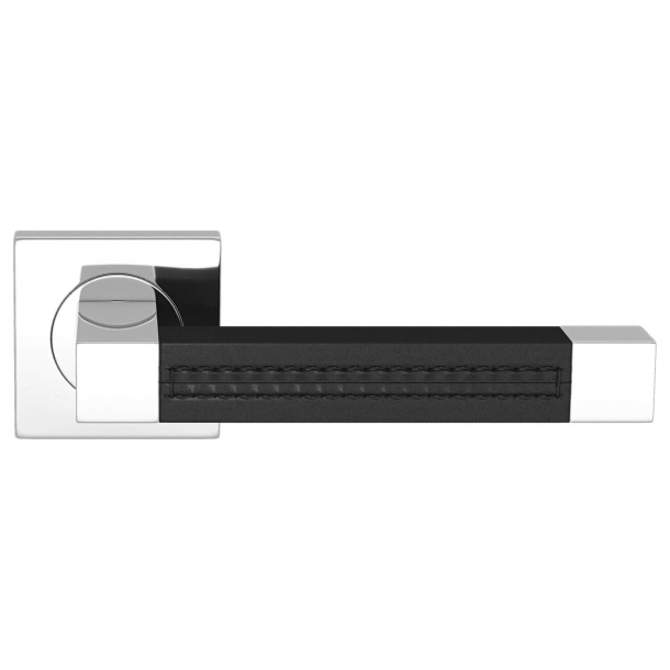 Door handle leather - Black / Chrome - SQUARE STITCH OUT (R1025)