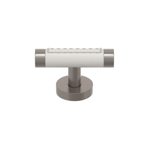 Turnstyle Designs T-bar cabinet handle - White leather / Satin nickel - Model R1026