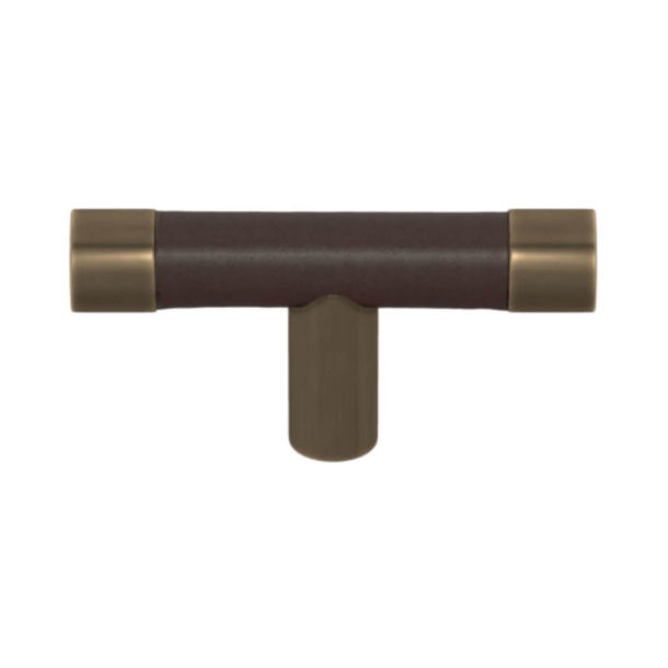 Uchwyt do mebli - Skóra w kolorze czekolady / Mosi&#261;dz antyczny - Turnstyle Designs - Model R1198