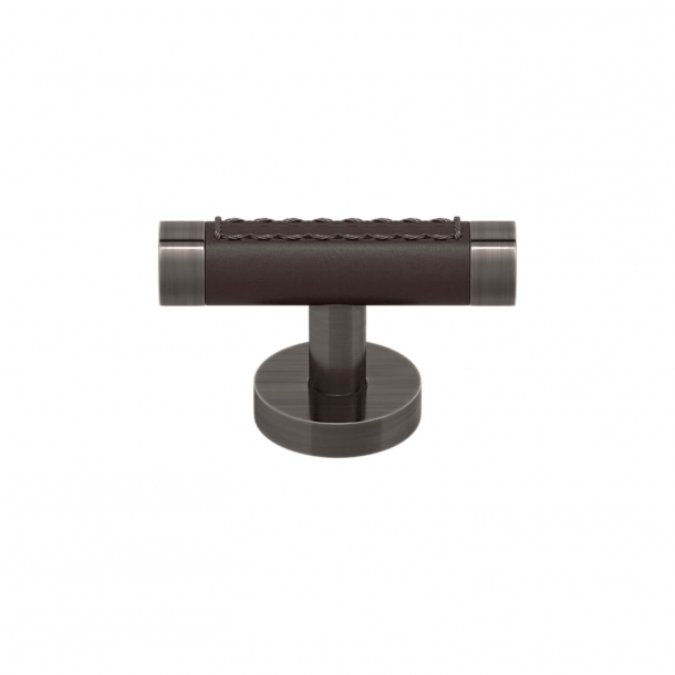 T-bar - Cabinet handle - Chocolate leather and Vintage nickel - Model R1026