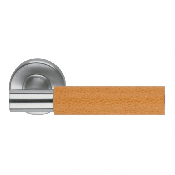 Fusital Design dörrhandtag H5015 - Borstat stål/Orange läder