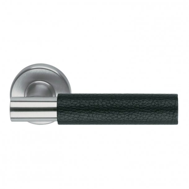 Fusital Design dörrhandtag H5015 - Borstat stål/svart läder