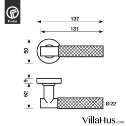 Design-Türgriff H5015, Gebürsteter Stahl / Schwarzes Leder - Türgriff  gebürstetem Stahl - VillaHus